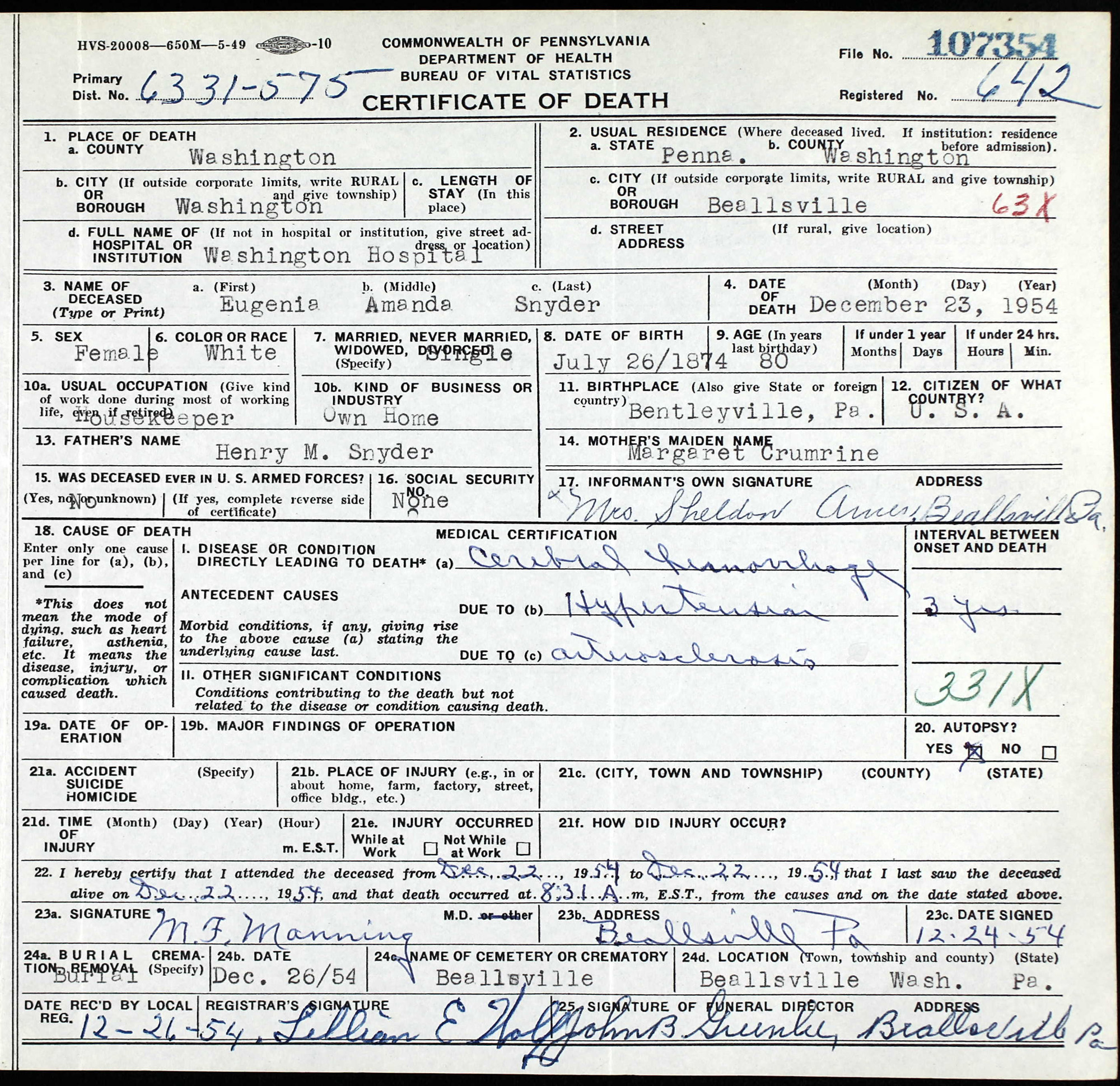 death certificate
